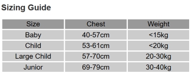 Crewsaver Spiral Lifejacket Size Chart
